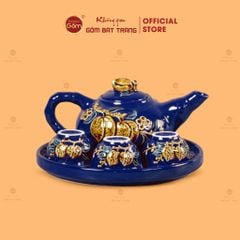 Bộ Ấm 3 Chén Thờ Men Ngọc Hoàng Tộc Hoạ Tiết Cành Đào