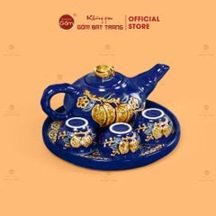 Bộ Ấm 3 Chén Thờ Men Ngọc Hoàng Tộc Hoạ Tiết Cành Đào