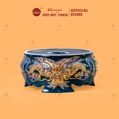 Đế Đỉnh Hương Thờ Men Xanh Lục Vẽ Vàng Họa Tiết Thanh Long