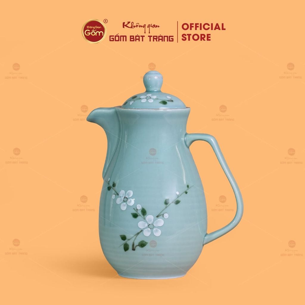 Bộ Bình Nước Dáng Ống Vẽ Hoa Đào Trắng