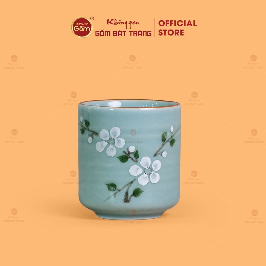 Bộ Bình Nước Dáng Ống Vẽ Hoa Đào Trắng