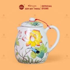 Bộ Bình Nước Dáng Bầu Vẽ Hoa Sen