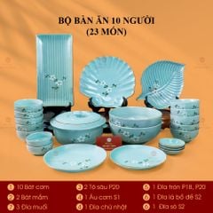 Bộ Bàn Ăn 10 Người (23 món) Men Ngọc Hoa Đào Trắng