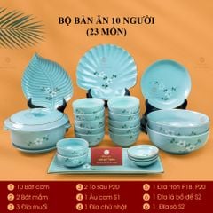 Bộ Bàn Ăn 10 Người (23 món) Men Ngọc Hoa Đào Trắng