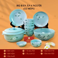 Bộ Bàn Ăn 6 Người (12 món) Men Ngọc Hoa Đào Trắng
