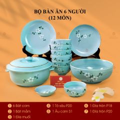 Bộ Bàn Ăn 6 Người (12 món) Men Ngọc Hoa Đào Trắng