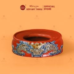 Đế Bát Hương Men Đỏ Họa Tiết Song Long Chầu Nguyệt