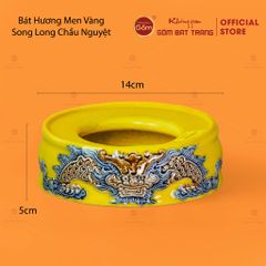 Đế Bát Hương Men Vàng Họa Tiết Song Long Chầu Nguyệt