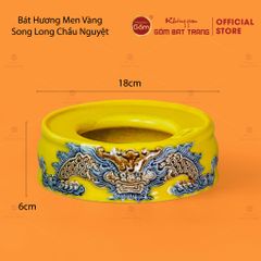 Đế Bát Hương Men Vàng Họa Tiết Song Long Chầu Nguyệt
