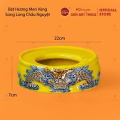 Đế Bát Hương Men Vàng Họa Tiết Song Long Chầu Nguyệt