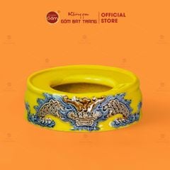 Đế Bát Hương Men Vàng Họa Tiết Song Long Chầu Nguyệt