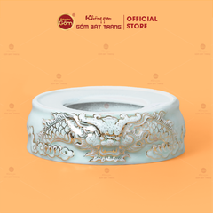 Đế Bát Hương Men Ngọc Hoàng Tộc Vẽ Vàng Song Long Chầu Nguyệt