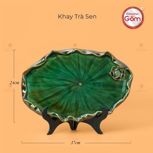 Khay Trà Sen Bầu Dục Xanh Lục