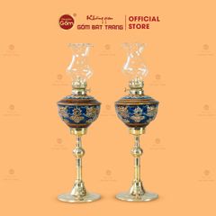 Đèn Dầu Thờ Chân Đồng Men Ngọc Khắc Nổi Rồng