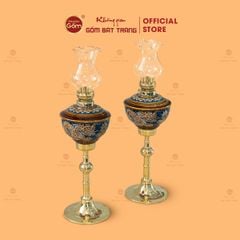 Đèn Dầu Thờ Chân Đồng Men Ngọc Khắc Nổi Rồng