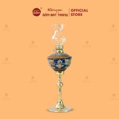 Đèn Dầu Thờ Chân Đồng Men Ngọc Khắc Nổi Rồng