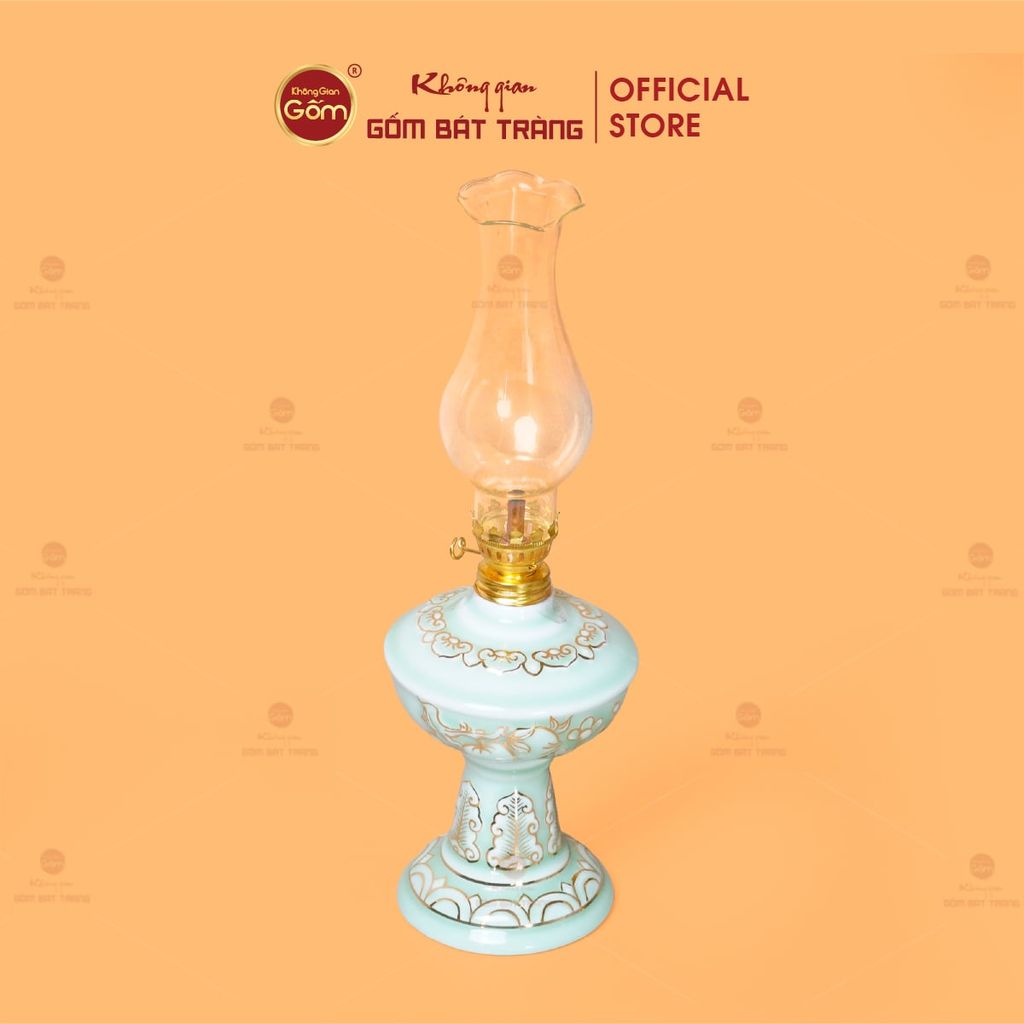 Đèn Dầu Thờ Men Ngọc Hoàng Tộc Vẽ Vàng Cành Đào