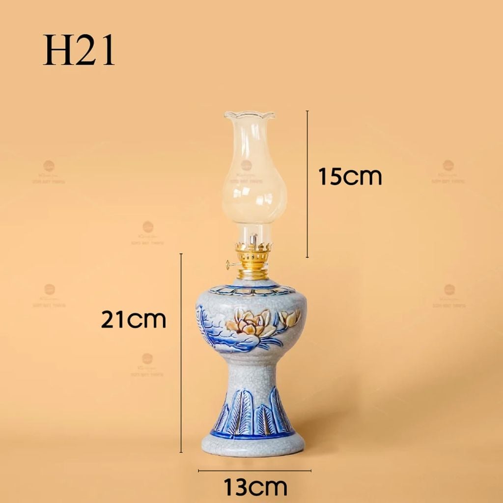 Đèn Dầu Thờ Men Rạn Nổi Họa Tiết Hoa Sen
