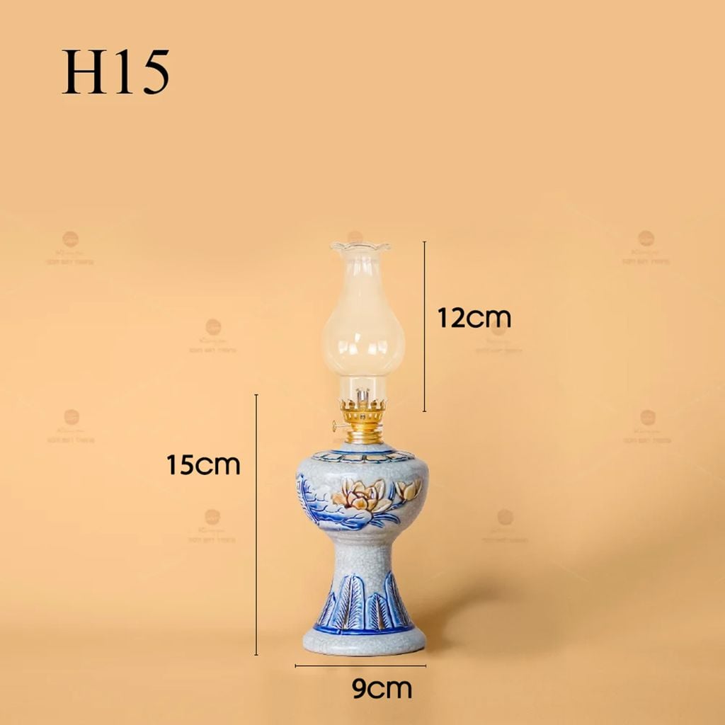 Đèn Dầu Thờ Men Rạn Nổi Họa Tiết Hoa Sen