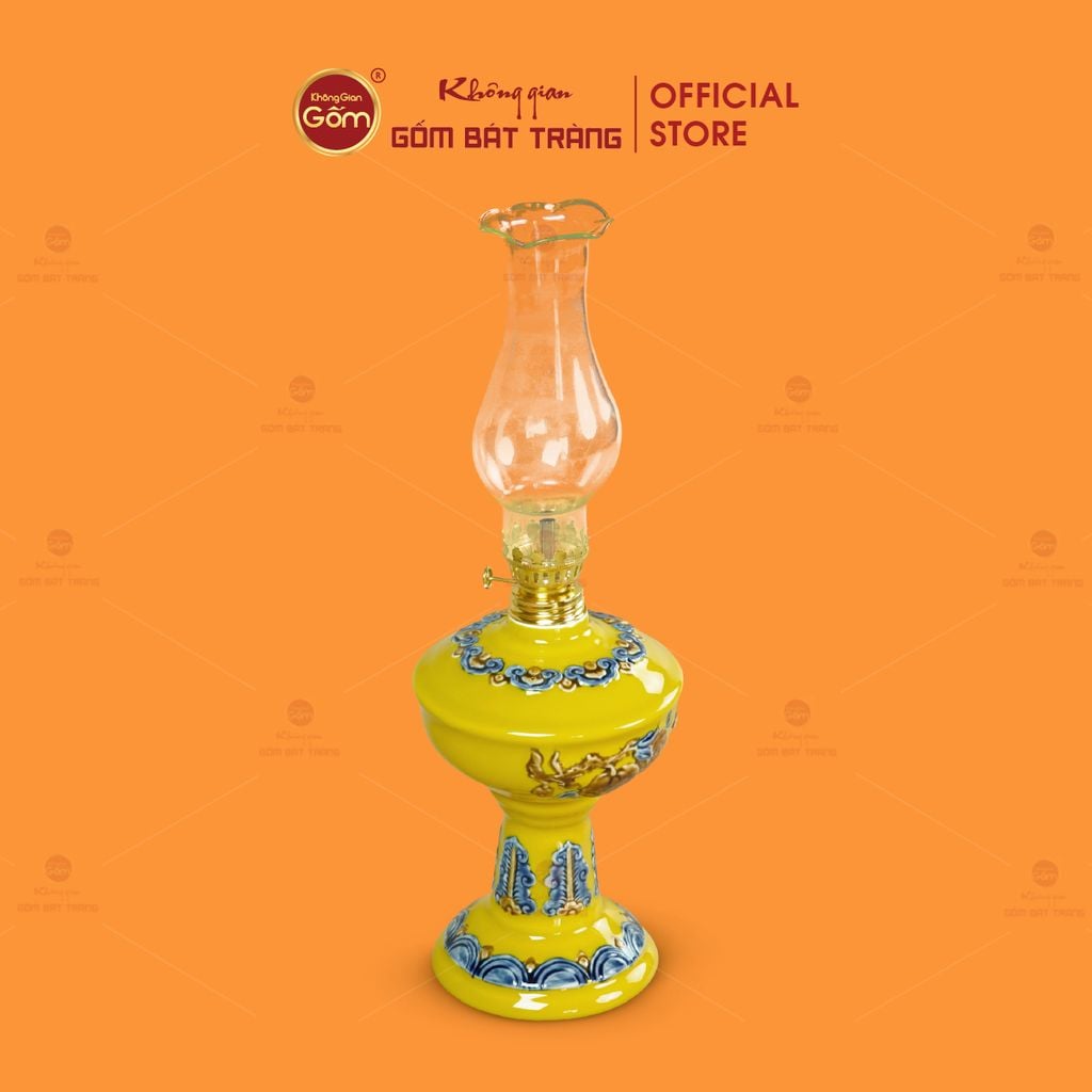 Đèn Dầu Thờ Men Vàng Họa Tiết Cành Đào