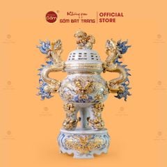 Đỉnh Hương Thờ Cúng Men Rạn Vẽ Vàng