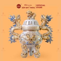 Đỉnh Hương Thờ Cúng Men Rạn Vẽ Vàng