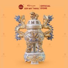 Đỉnh Hương Thờ Men Hoàng Tộc Vẽ Vàng Họa Tiết Thanh Long