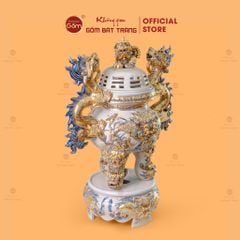 Đỉnh Hương Thờ Men Hoàng Tộc Vẽ Vàng Họa Tiết Thanh Long