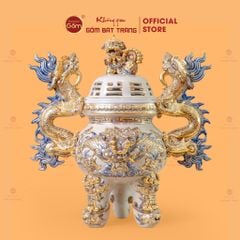 Đỉnh Hương Thờ Men Hoàng Tộc Vẽ Vàng Họa Tiết Thanh Long