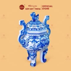 Đỉnh Hương Thờ Men Lam Họa Tiết Thanh Long