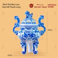 Đỉnh Hương Thờ Men Lam Họa Tiết Thanh Long