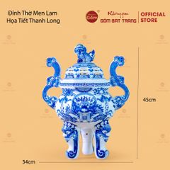 Đỉnh Hương Thờ Men Lam Họa Tiết Thanh Long