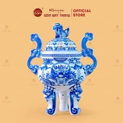 Đỉnh Hương Thờ Men Lam Họa Tiết Thanh Long