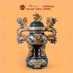 Đỉnh Hương Thờ Men Xanh Lục Vẽ Vàng Họa Tiết Thanh Long