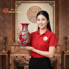 Lọ Hoa Men Đỏ Họa Tiết Cá Chép Hóa Rồng