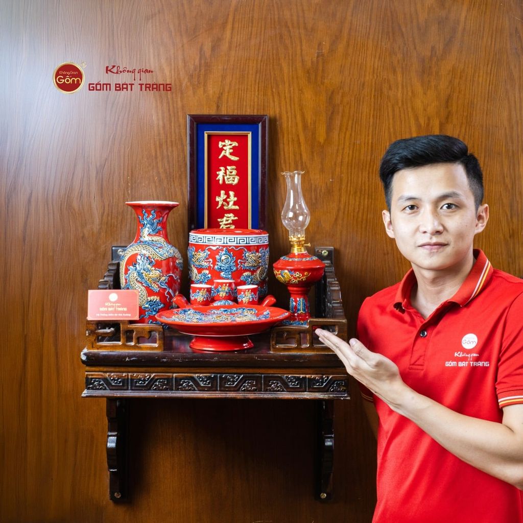 [Set Cơ Bản] Bộ Đồ Thờ Ông Táo Men Đỏ (6 món)