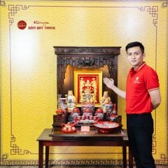 [Set Hào Gia] Bộ Đồ Thờ Thần Tài Thổ Địa Men Đỏ (14 món)