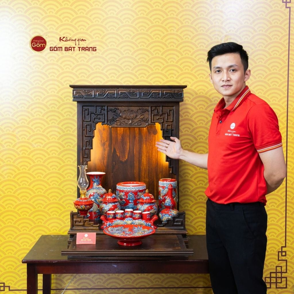 [Set Cơ Bản] Bộ Đồ Thờ Thần Tài Thổ Địa Men Đỏ (9 món)