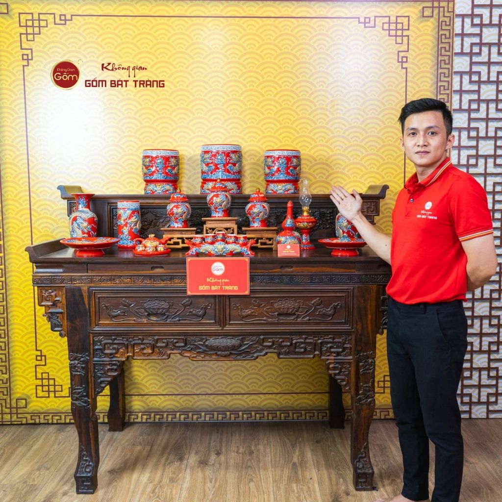 [Set Cơ Bản] Bộ Đồ Thờ Gia Tiên Men Đỏ (15 món)