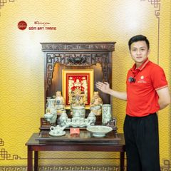 [Set Hào Gia] Bộ Đồ Thờ Thần Tài Thổ Địa Men Hoàng Tộc Vẽ Vàng (14 món)