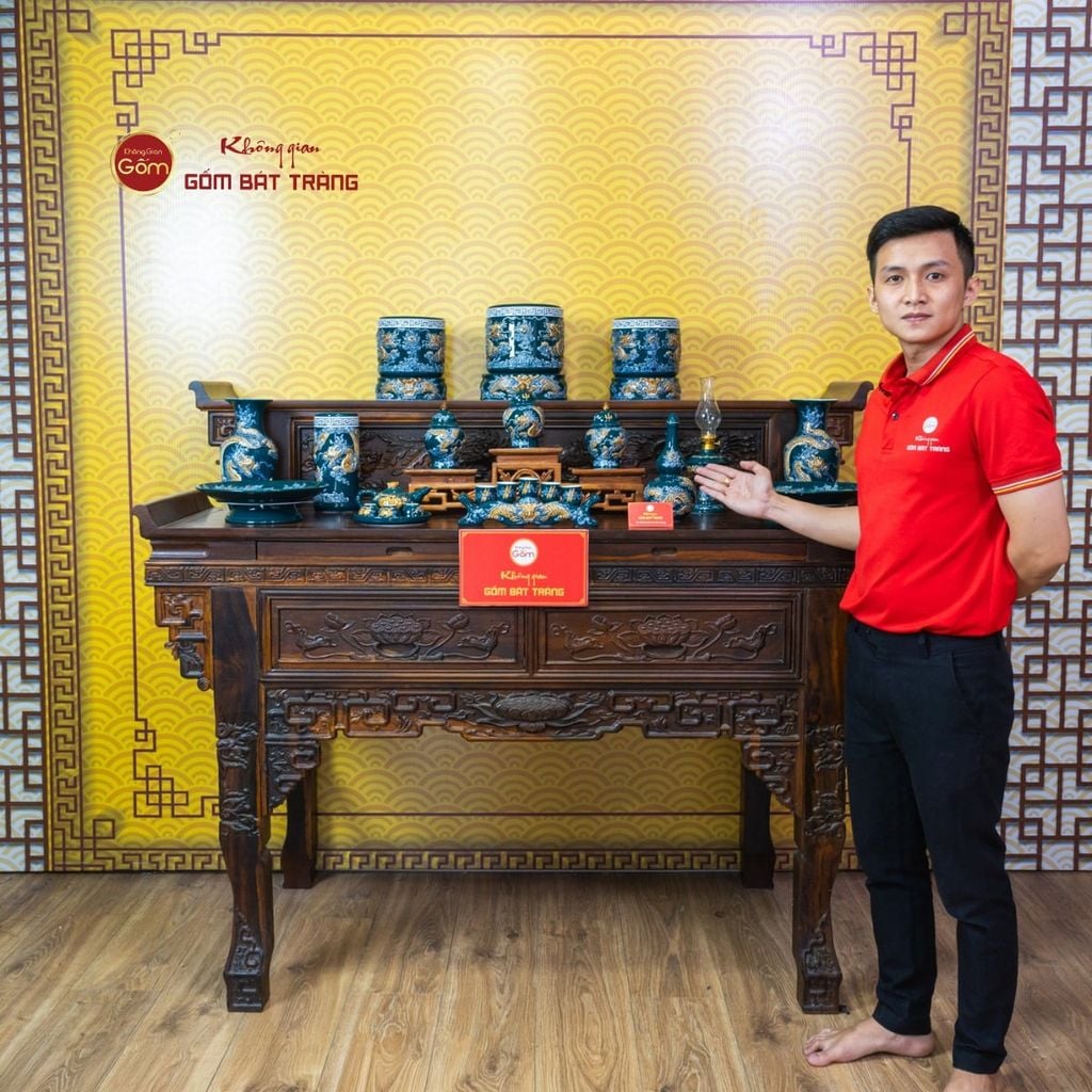 [Set Cơ Bản] Bộ Đồ Thờ Gia Tiên Men Lục (15 món)