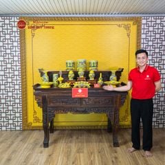 [Set Cơ Bản] Bộ Đồ Thờ Gia Tiên Men Vàng (15 món)