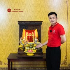 [Set Cao Cấp] Bộ Đồ Thờ Thần Tài Thổ Địa Men Vàng (11 món)