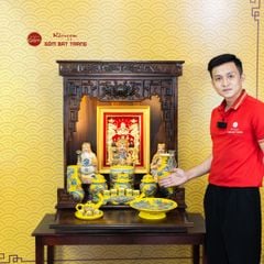 [Set Hào Gia] Bộ Đồ Thờ Thần Tài Thổ Địa Men Vàng (14 món)