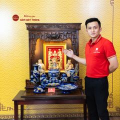 [Set Hào Gia] Bộ Đồ Thờ Thần Tài Thổ Địa Men Xanh Coban (14 món)