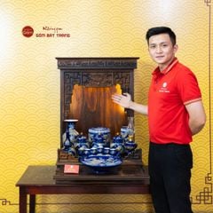 [Set Cơ Bản] Bộ Đồ Thờ Thần Tài Thổ Địa Men Xanh Coban (9 món)