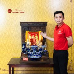 [Set Cao Cấp] Bộ Đồ Thờ Thần Tài Thổ Địa Men Xanh Coban (11 món)