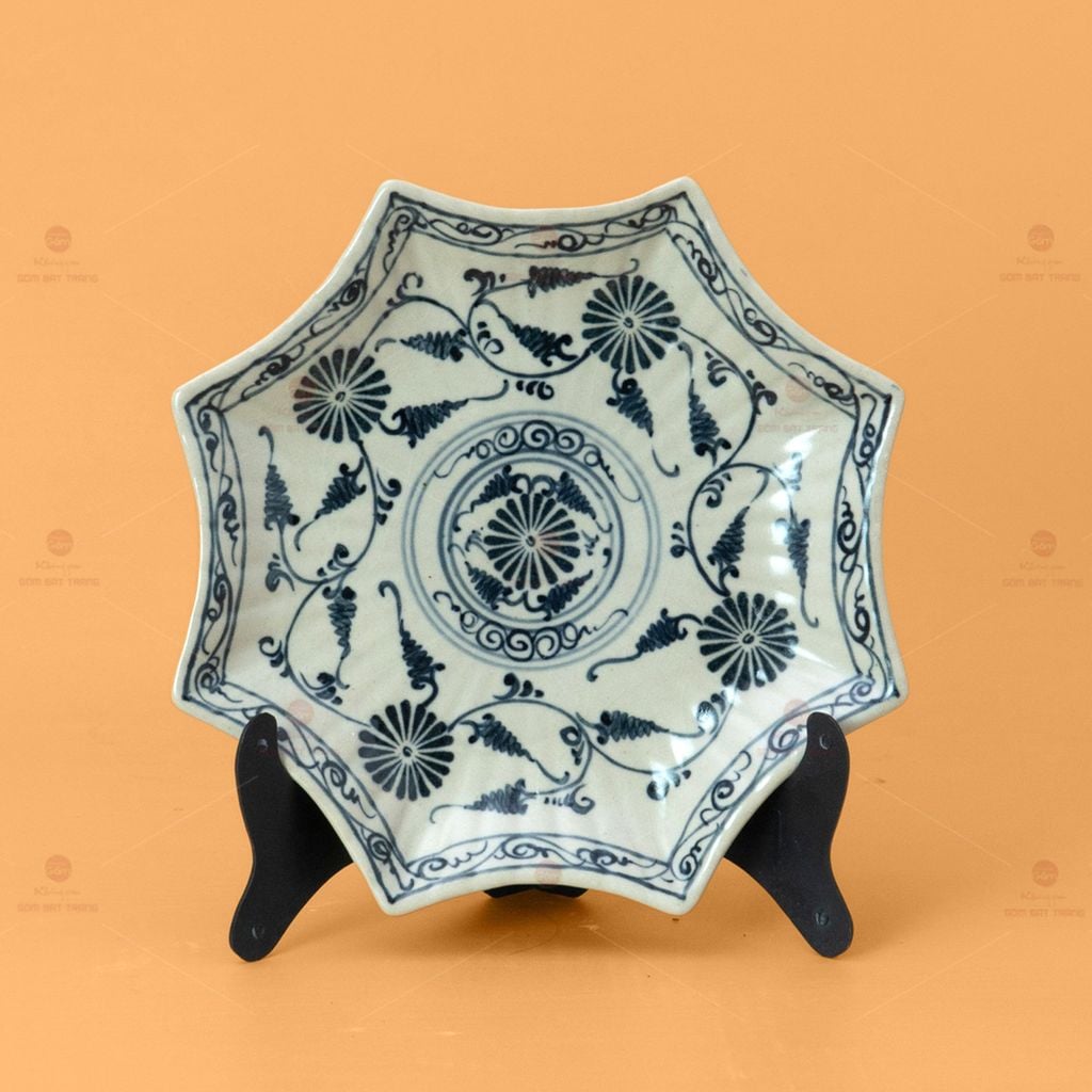 Bộ Bát Đĩa Bát Tràng Men Rạn Vẽ Cúc Đen