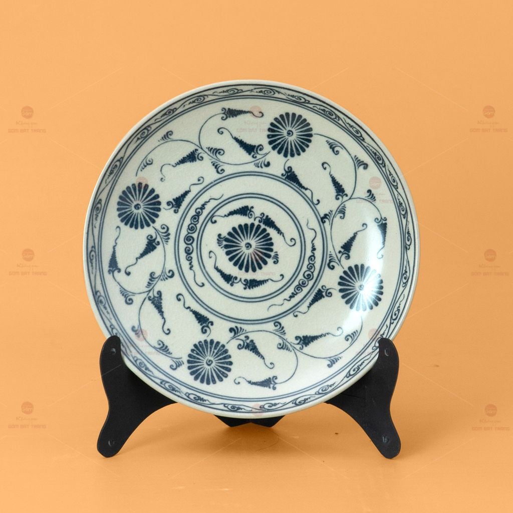 Bộ Bát Đĩa Bát Tràng Men Rạn Vẽ Cúc Đen
