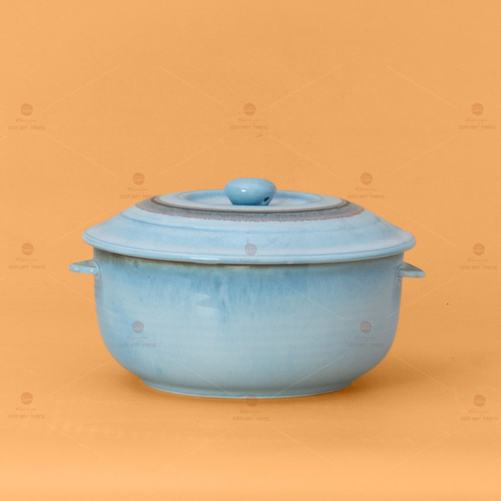 Bộ Bát Đĩa Bát Tràng Men Biển Xanh Kim Sa